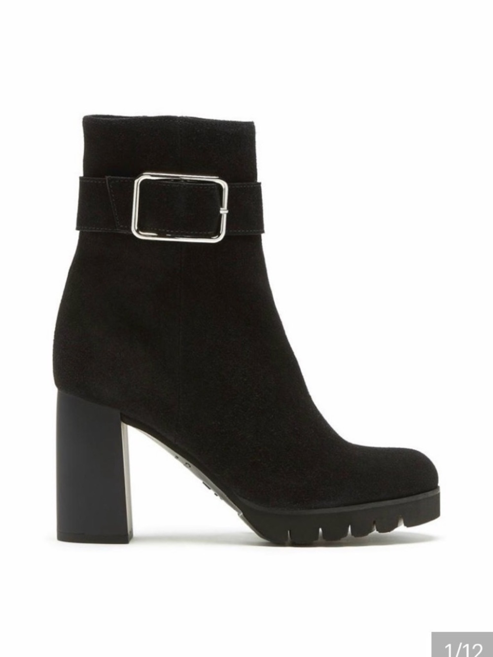 La CANADIENNE Black Suede Buckle Block Heel Ankle Boots